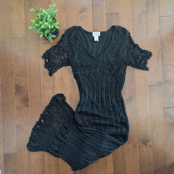Vintage Dresses & Skirts - BLACK CROCHET VIINTAGE Y2K MAXI DRESS